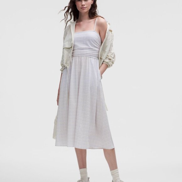 Seersucker Check Ruched Midi Dress - Picture 1 of 3